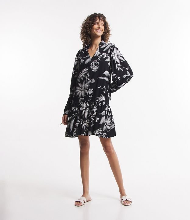 Vestido en Viscosa con Lazo en el Puño y Estampado Floral 3