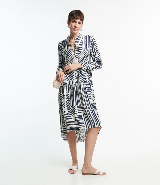 Vestido Chemise en Viscosa con Botones y Estampa Abstracta 2