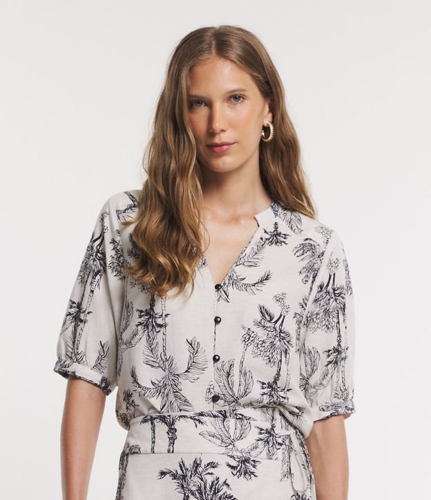 Camisa Manga Corta en Viscolino con Cocoteros Estampados