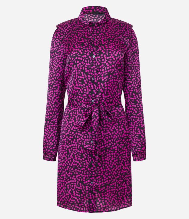 Vestido Chemise Corto en Crepé con Estampa Mini Cerezas 5