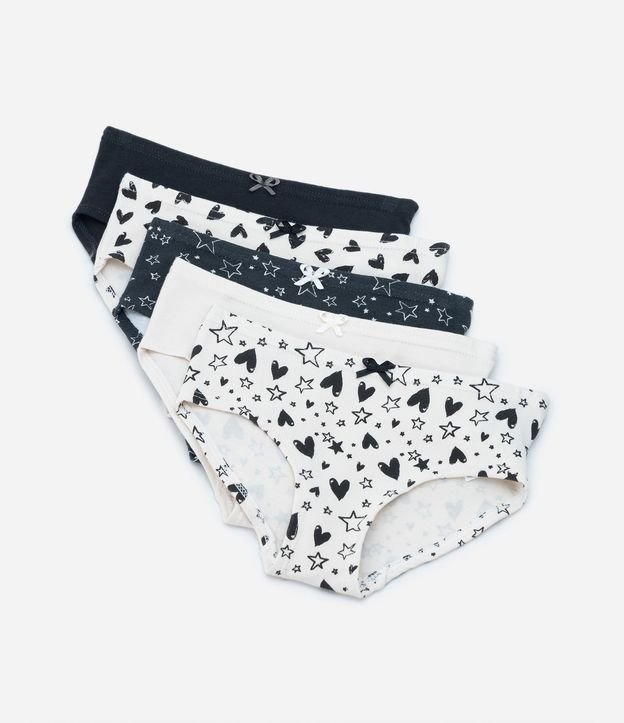Kit 05 Bombachas en Algodón con Estampado Estrellas y Corazones - Talle 2 al 14 años