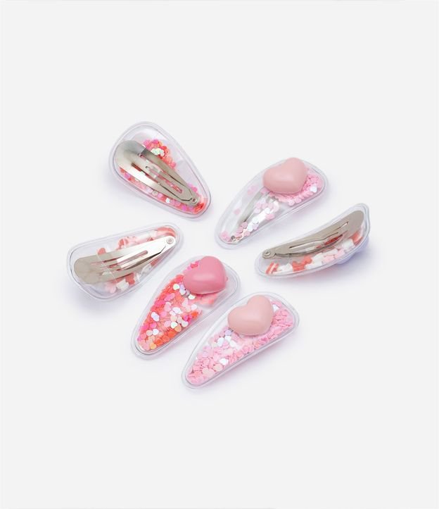Kit 06 Pinzas para el Pelo Infantiles con Corazón y Brillos 2
