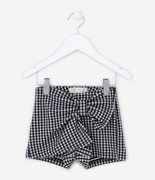 Short Pollera Infantil con Estampa de Cuadros y Moña - Talle 1 a 5 años