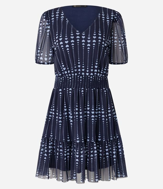 Vestido Corto en Tul con Volados y Estampa de Corazones