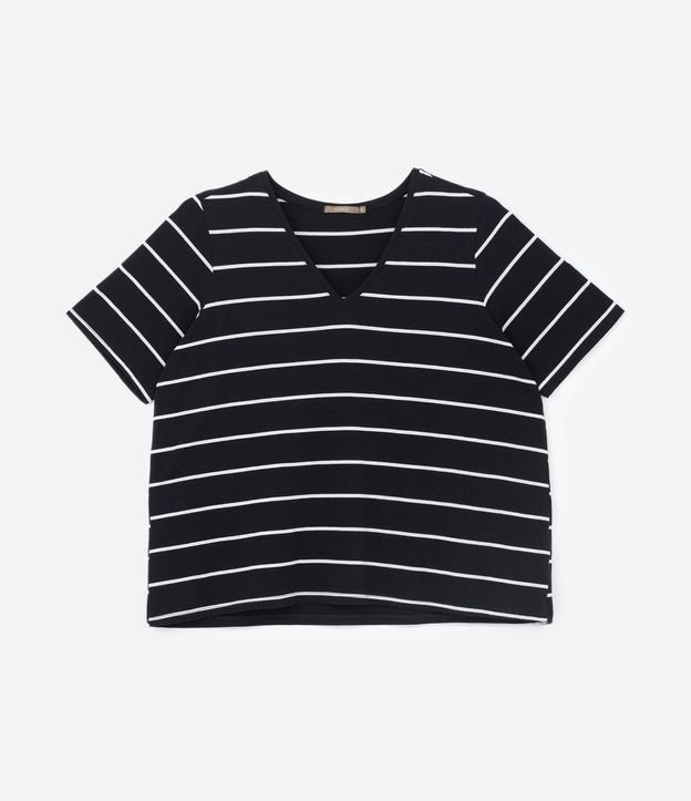 Blusa en Algodón Rayada con Cuello V Curve & Plus Size 5