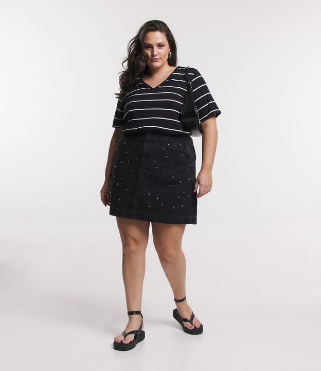 Blusa en Algodón Rayada con Cuello V Curve & Plus Size 2