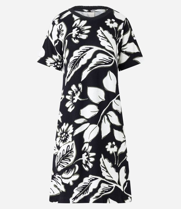 Vestido T-Shirt en Viscosa con Follajes Estampadas