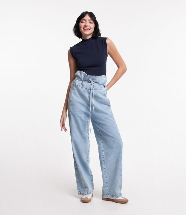 Pantalón Clochard en Jeans con Lazo y Bolsillos