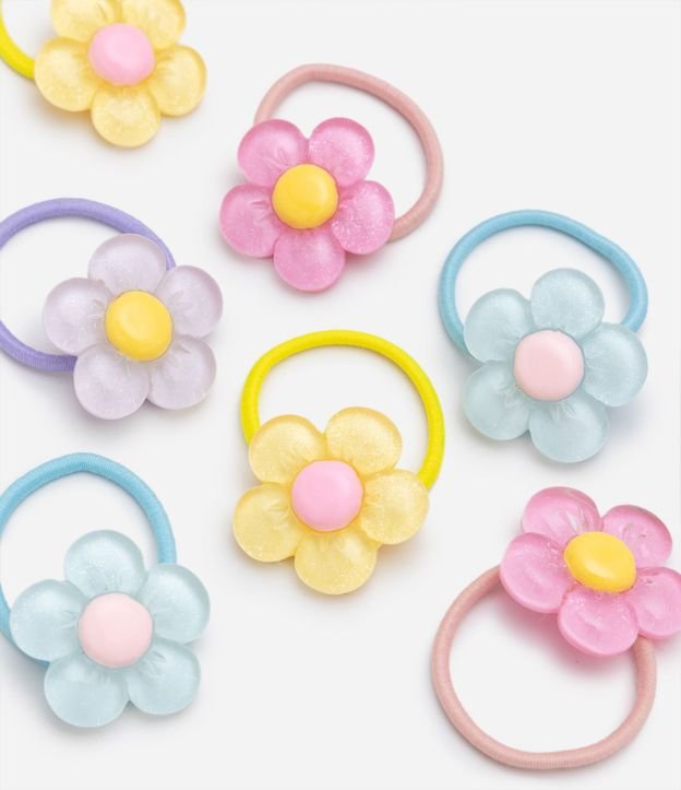 Kit 08 Elásticos para el Pelo Infantil con Flor 1