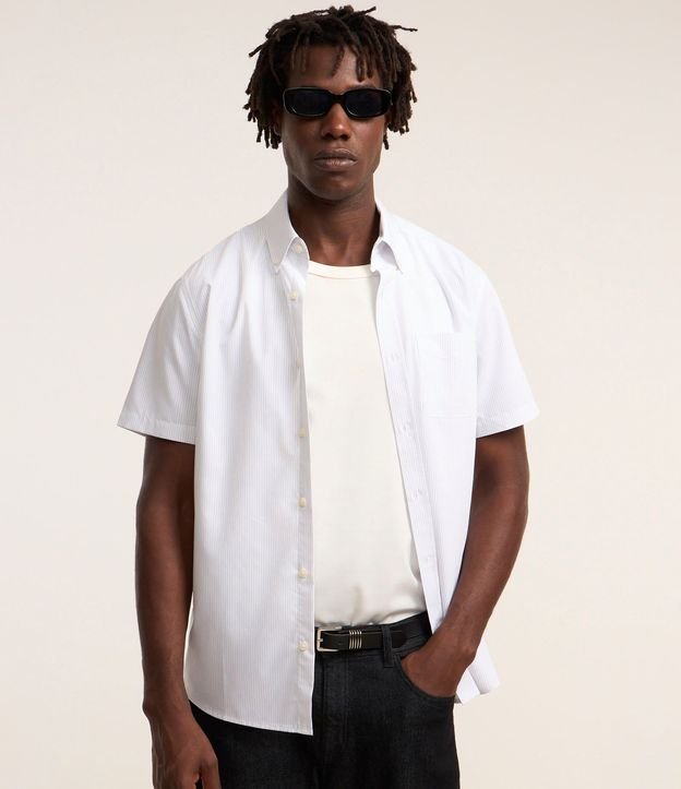 Camisa Rayada en Fibra de Bambu con Bolsillo