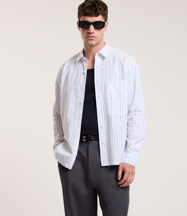 Camisa en Algodón con Rayas y Bolsillo