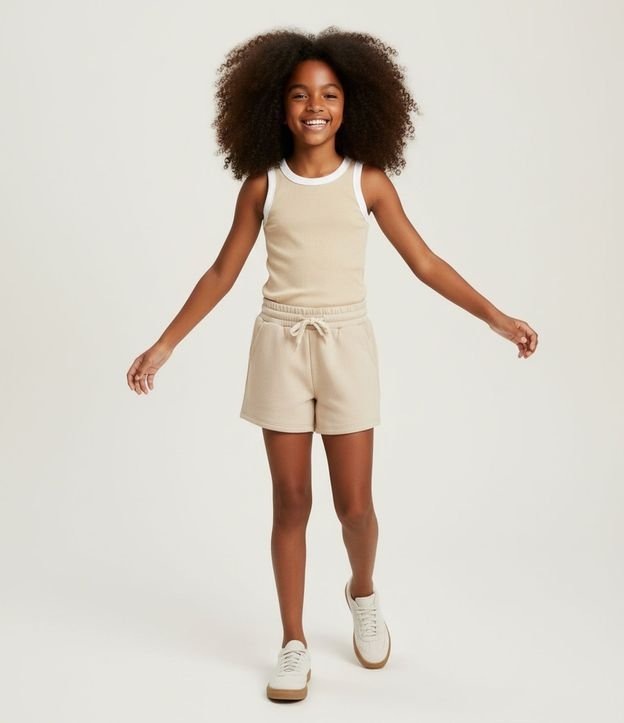 Musculosa Cropped Acanalada Infantil con Bies Contrastante - Talle 5 a 14 años