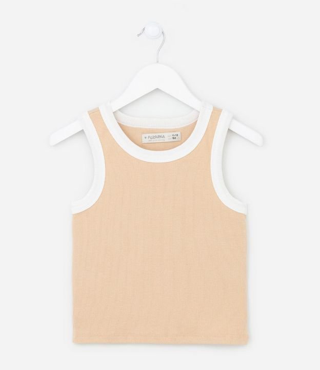Musculosa Cropped Acanalada Infantil con Bies Contrastante - Talle 5 a 14 años 2