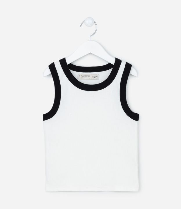Musculosa Cropped Acanalada Infantil con Bies Contrastante - Talle 5 a 14 años 2