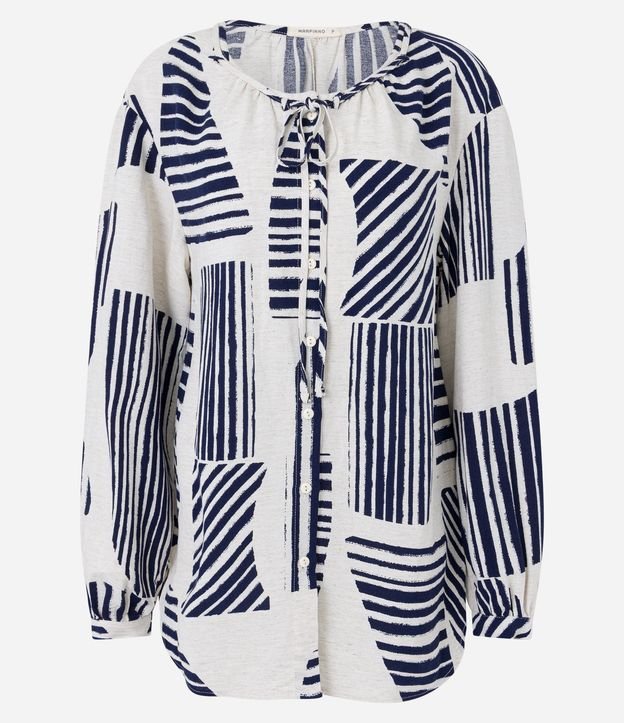 Camisa Amplia en Viscolino con Manga Abullonada y Estampa 5