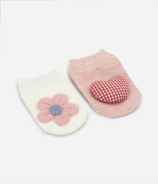 Kit 02 Medias infantiles con Flor y Corazón 3D - Talle 0 a 12 meses