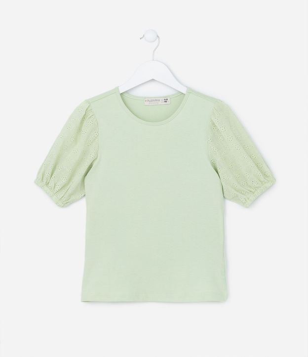 Blusa Infantil con Manga Abullonada en Broderie - Talle 5 a 14 años