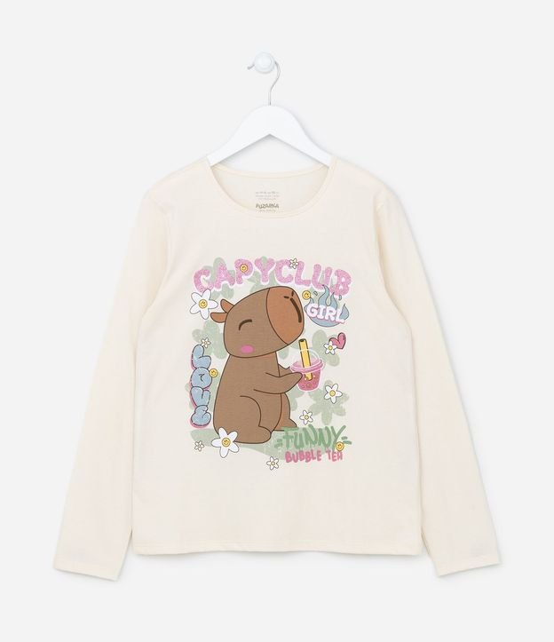 Remera Infantil Manga Larga con Estampado en Carpincho - Talle 5 al 14 años