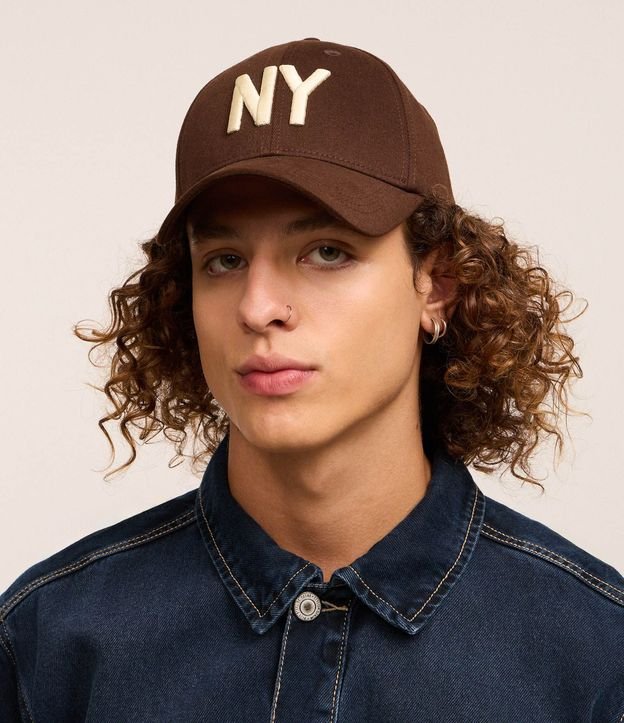 Gorra Ala Curva de Algodón Bordado New York 3