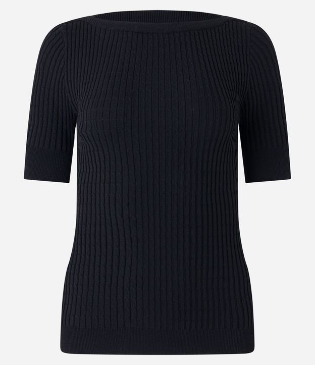 Blusa en Viscosa con Recorte Oval en la Espalda y Textura Acanalada