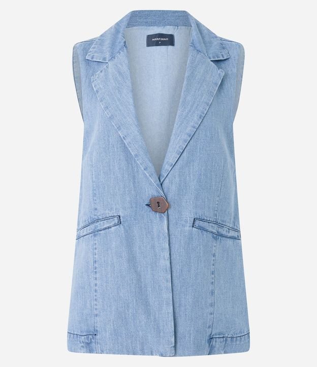 Chaleco Alargado en Jeans con Botón Único en Forma Geométrica 6