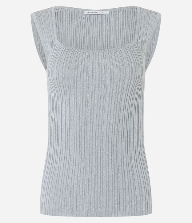 Blusa sin Manga en Viscosa con Efecto Metalizado y Escote Cuadrado 5