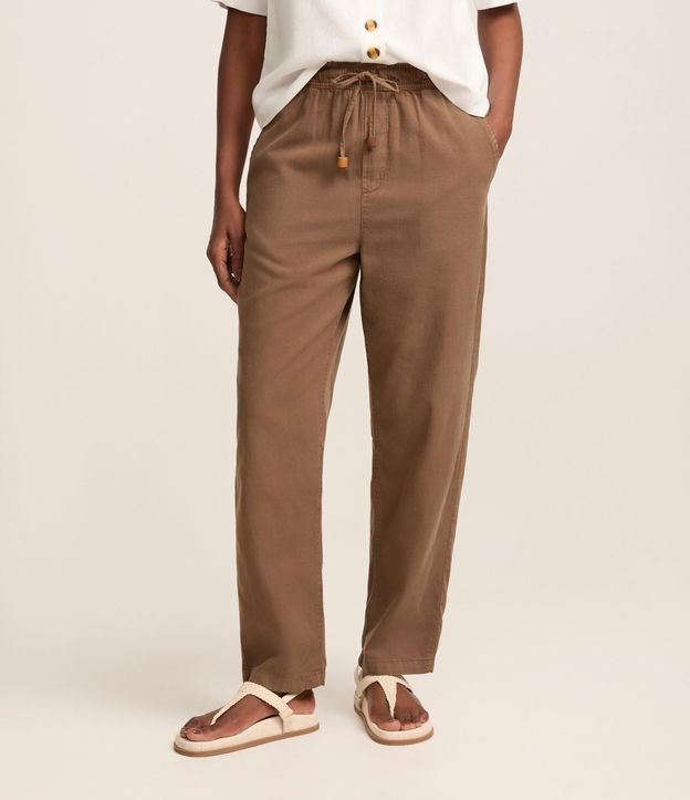 Pantalón Recto Cropped Cintura Alta en Sarga con Lazo 4