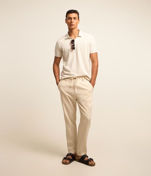 Pantalón Relaxed en Oxford de Algodón con Lazo en la Cintura
