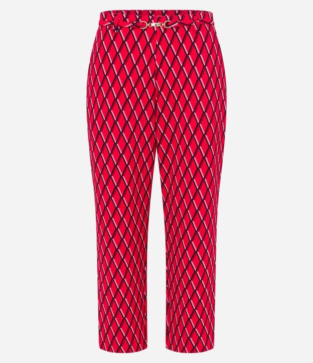 Pantalón Recto en Crepé con Detalle en la Cintura y Estampado Geométrico