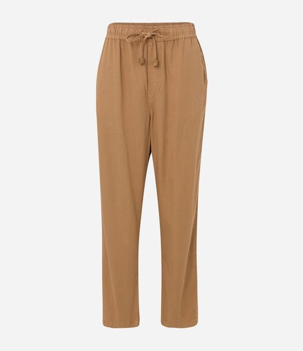 Pantalón Recto Cropped Cintura Mediana en Sarga con Lazo