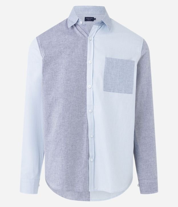 Camisa en Oxford con Bloque de Color y Bolsillos Contrastante 6