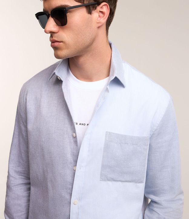 Camisa en Oxford con Bloque de Color y Bolsillos Contrastante 3