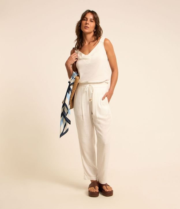 Pantalón Fluído en Viscolino con Cintura Elástica y Lazo