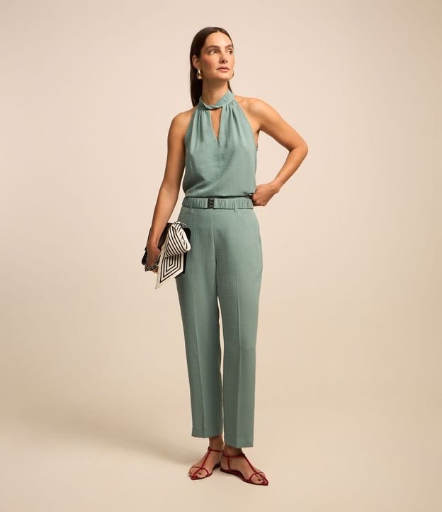 Pantalón Recto en Jacquard con Cinturón Elástico
