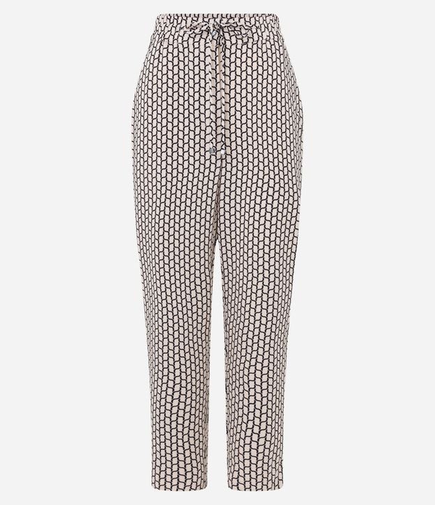 Pantalón Fluído en Crepé con Lazo y Estampado Geométrico