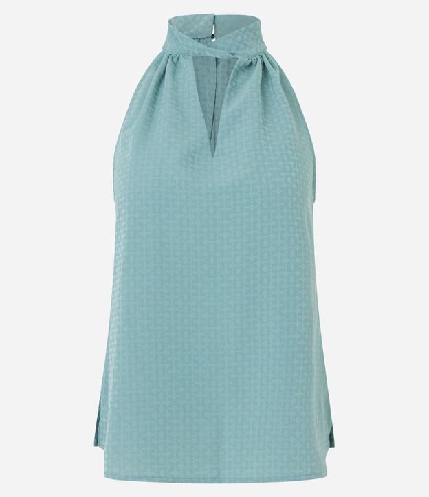 Blusa sin Manga en Jacquard con Cuello Alto y Detalle Recorte
