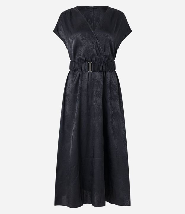 Vestido Midi en Jacquard con Transpasse Delantero y Cinturón
