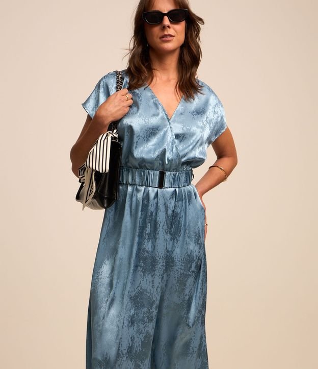 Vestido Midi en Jacquard con Transpasse Delantero y Cinturón