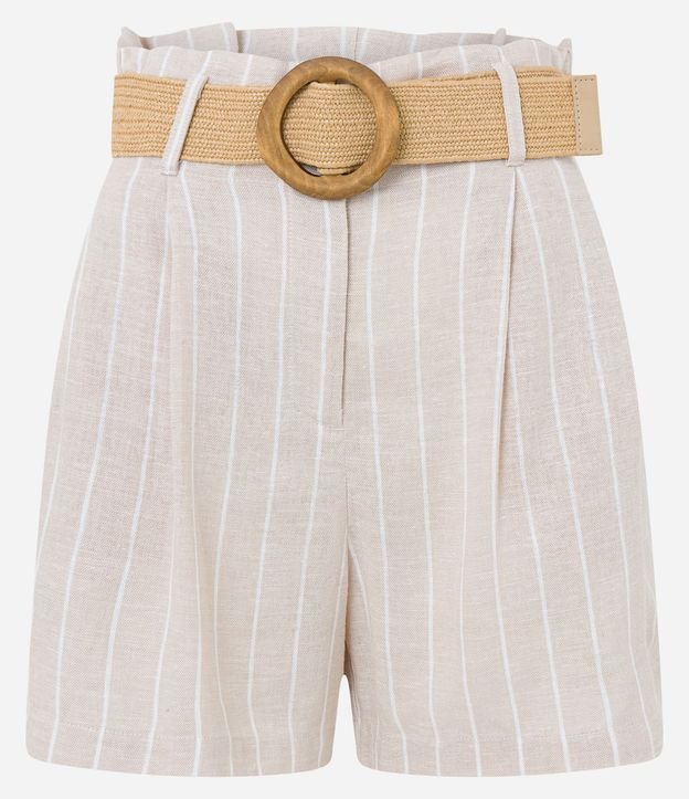 Short Clochard en Viscolino Rayado con Cinturón de Ráfia 5