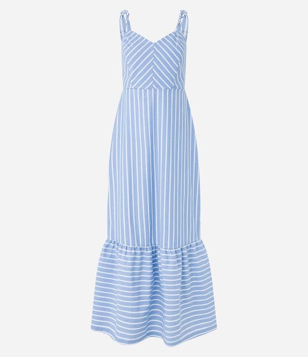 Vestido Midi en Tricolina Rayado con Bajo Fruncido