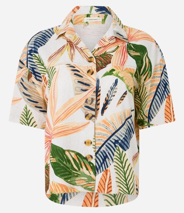 Camisa en Viscolino con Abotonado y Estampa Follajes 7