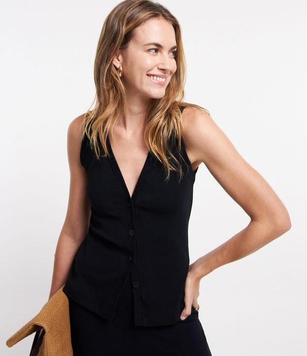 Blusa Chaleco en Rib con Abotonado Delantero