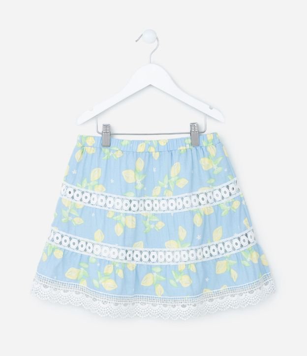 Pollera Infantil con Detalles en Encaje y Estampa Limones - Talle 5 a 14 años 2
