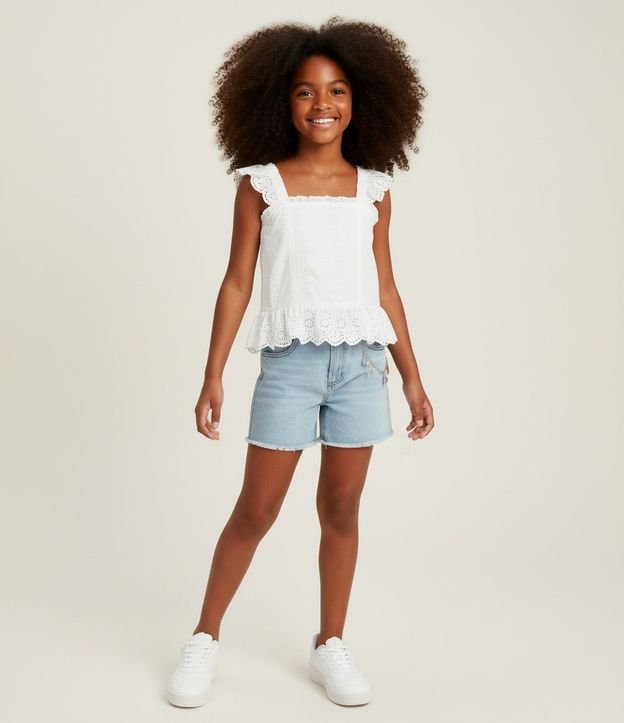Blusa Infantil en Tricolina con Asa de Broderie - Talle 5 a 14 años