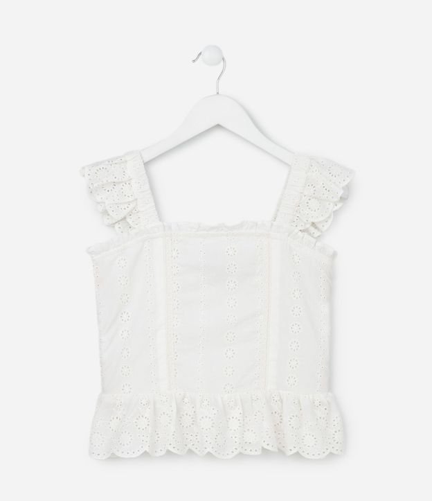 Blusa Infantil en Tricolina con Asa de Broderie - Talle 5 a 14 años