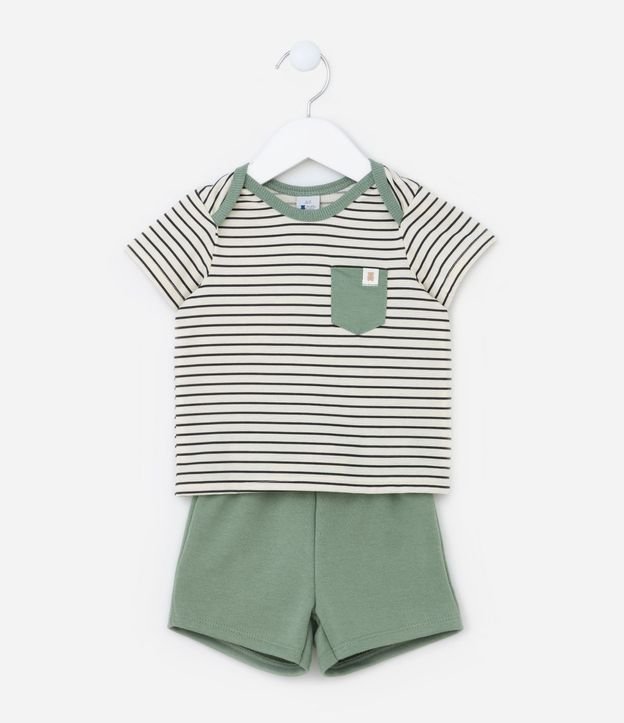 Conjunto Infantil Remera y Bermuda de Algodón con Bolsillo y Estampa de Rayas - Talle 0 a 18 meses
