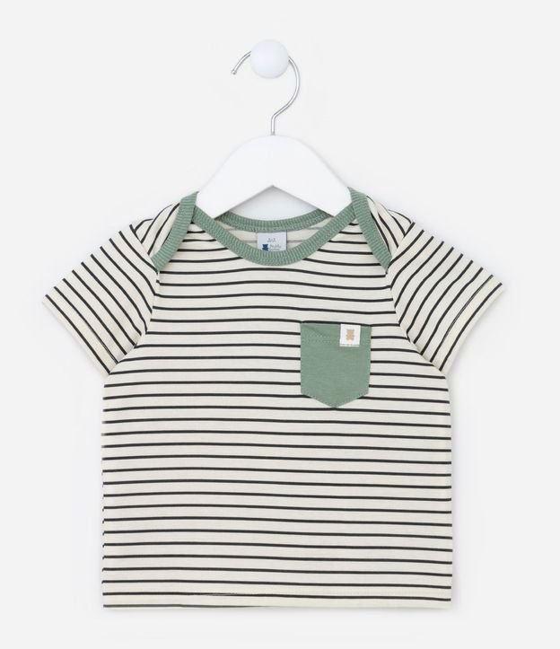 Conjunto Infantil Remera y Bermuda de Algodón con Bolsillo y Estampa de Rayas - Talle 0 a 18 meses 3