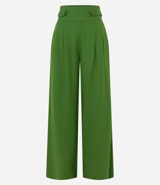Pantalón Pantalona en Viscosa y Lino con Cintura Ancha y Botones con Abalorios 5