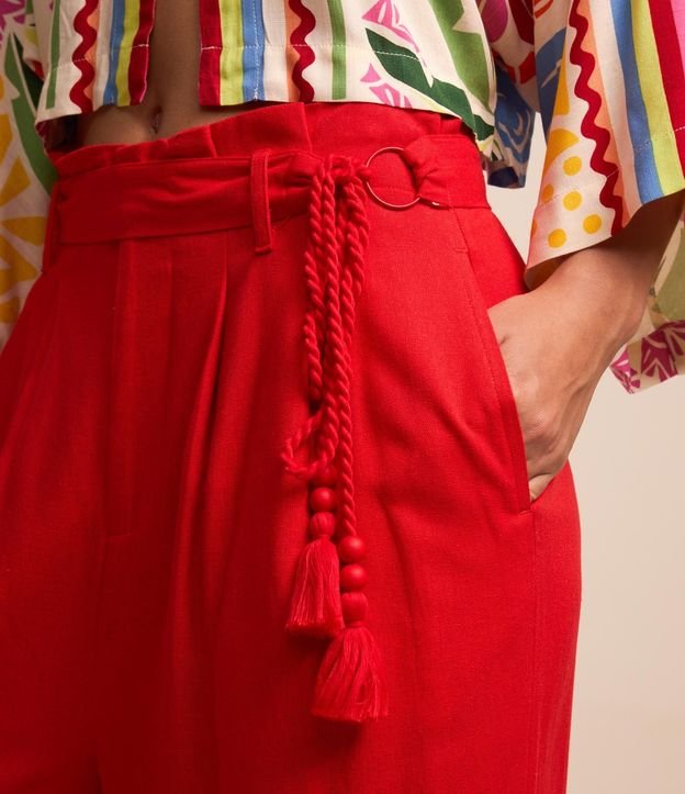 Pantalón Pantalona en Viscosa y Lino con Cinturón de Cuerda y Borla 3