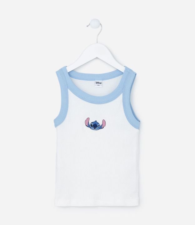 Musculosa Infantil Acanalada con Bordado Stitch en el Pecho - Talle 5 a 14 años